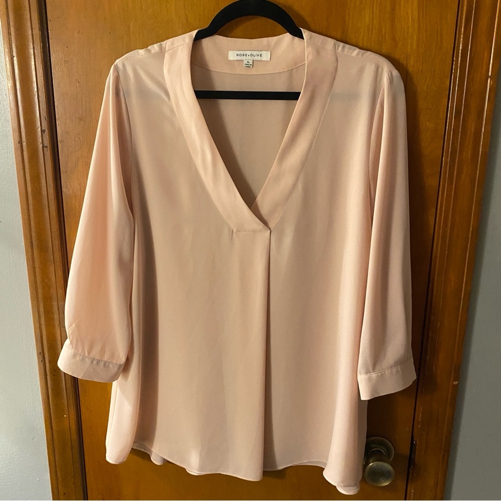 Rose & Olive Blush V-Neck Women's Blouse